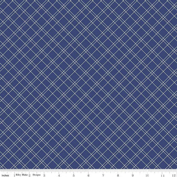 Image of the Simple Pleasures Grid Navy quilting cotton fabric by American Jane Riley Blake Designs. Features plaid on a navy background. Cute Little Fabric Shop