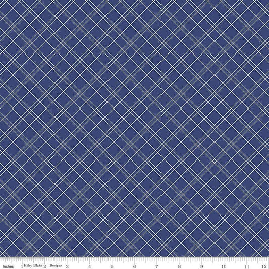 Image of the Simple Pleasures Grid Navy quilting cotton fabric by American Jane Riley Blake Designs. Features plaid on a navy background. Cute Little Fabric Shop