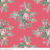 Image of the Simple Pleasures Floral Raspberry quilting cotton fabric by American Jane Riley Blake Designs. Features flowers on a red background. Cute Little Fabric Shop