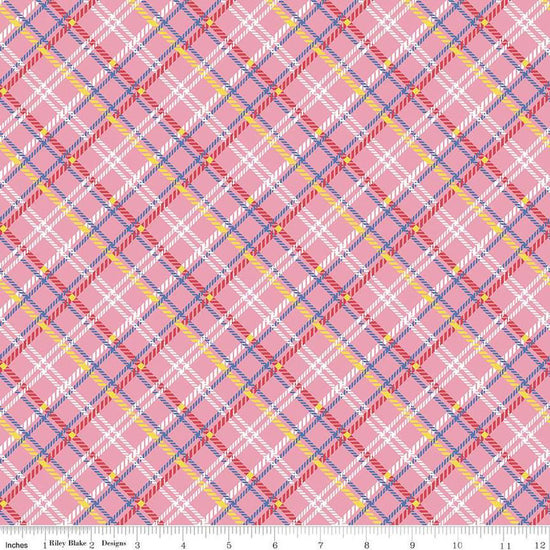 Image of the Simple Pleasures Plaid Pink quilting cotton fabric by American Jane Riley Blake Designs. Features plaid on a pink background. Cute Little Fabric Shop