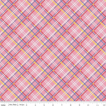 Image of the Simple Pleasures Plaid Pink quilting cotton fabric by American Jane Riley Blake Designs. Features plaid on a pink background. Cute Little Fabric Shop