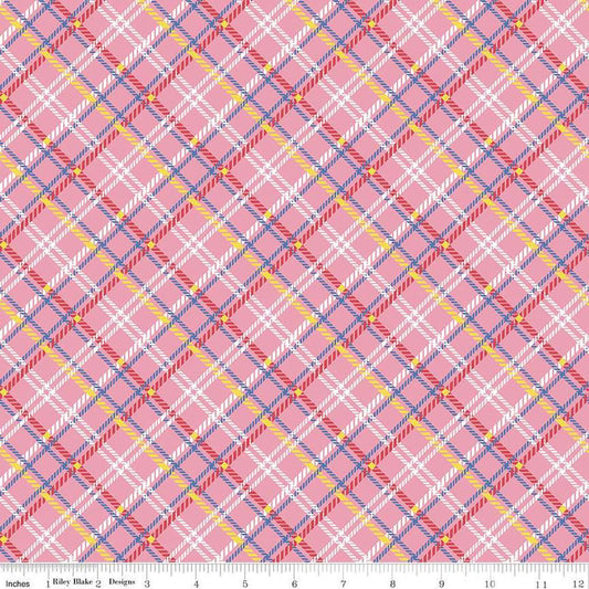 Image of the Simple Pleasures Plaid Pink quilting cotton fabric by American Jane Riley Blake Designs. Features plaid on a pink background. Cute Little Fabric Shop