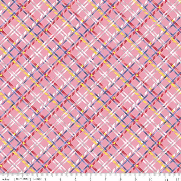 Image of the Simple Pleasures Plaid Pink quilting cotton fabric by American Jane Riley Blake Designs. Features plaid on a pink background. Cute Little Fabric Shop