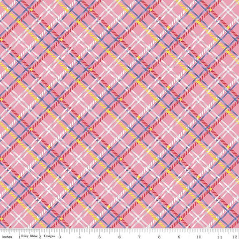Image of the Simple Pleasures Plaid Pink quilting cotton fabric by American Jane Riley Blake Designs. Features plaid on a pink background. Cute Little Fabric Shop