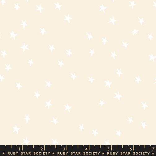 Image of the Starry New Blender Stars White On Natural quilting cotton fabric by Ruby Star Society for Moda Fabrics. Features small stars on a cream background. Cute Little Fabric Shop