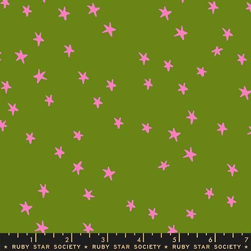 Image of the Starry New Blender Stars Sprout quilting cotton fabric by Ruby Star Society for Moda Fabrics. Features small stars on a green background. Cute Little Fabric Shop