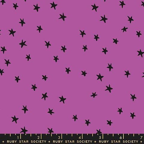 Image of the Starry New Blender Stars Witchy quilting cotton fabric by Ruby Star Society for Moda Fabrics. Features small stars on a purple background. Cute Little Fabric Shop