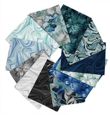 SALE Virtuoso Fat Quarter Bundle 12-Piece - QT Fabrics -  Precut - Ocean Paint Marble Abstract - Quilting Cotton Fabric