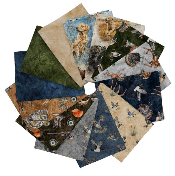 Forest, Field and Stream Fat Quarter Bundle 13 pieces - QT Fabrics Pre cut Precut - Hunting Wildlife Outdoors - Quilting Cotton Fabric