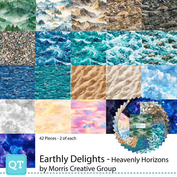 Earthly Delights Heavenly Horizons Layer Cake 10" Stacker Bundle - QT Fabrics- 42 piece Precut Pre cut - Ocean Sky - Quilting Cotton Fabric