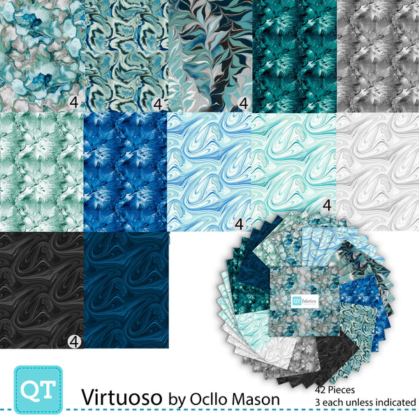 Virtuoso Layer Cake 10" Stacker Bundle - QT Fabrics- 42 piece Precut Pre cut - Abstract Ocean Marble - Quilting Cotton Fabric