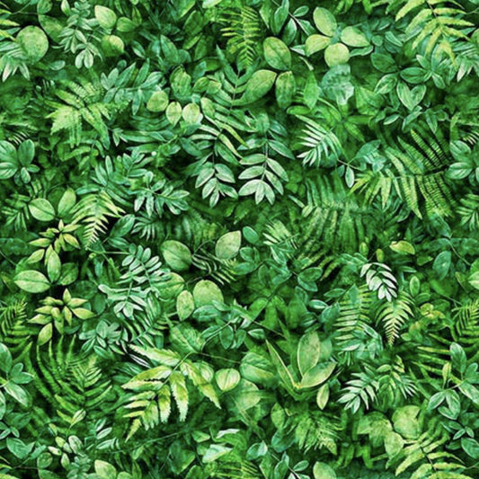 3 Yard Cut - SALE Earthly Delights Mixed Foliage Wide Back 31289 Green G - QT Fabrics - 107/108" Wide - Leaf Leaves - Quilting Cotton Fabric