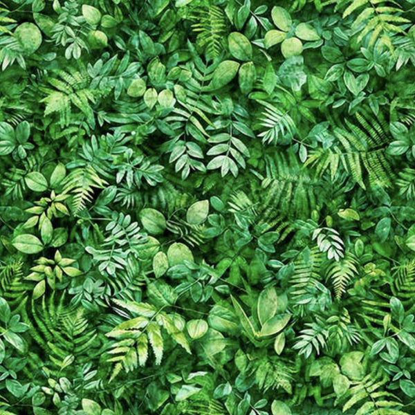 3 Yard Cut - Earthly Delights Mixed Foliage Wide Back 31289 Green G - QT Fabrics - 107/108" Wide - Leaf Leaves - Quilting Cotton Fabric