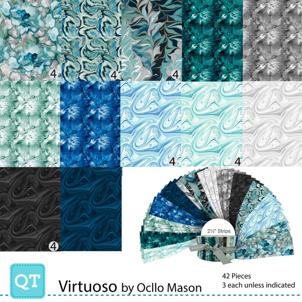 Virtuoso 2.5 Inch Rolie Polie Jelly Roll 42 Pieces - QT Fabrics - Abstract Paint - Precut Pre cut Bundle - Cotton Fabric