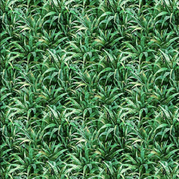 Image of the Earthly Delights Tall Grass Green quilting cotton fabric by Dan Morris for QT Fabrics. Features grass on a green background. Cute Little Fabric Shop