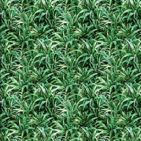 Image of the Earthly Delights Tall Grass Green quilting cotton fabric by Dan Morris for QT Fabrics. Features grass on a green background. Cute Little Fabric Shop
