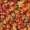 Image of the Earthly Delights Maple Leaves Red Orange quilting cotton fabric by Dan Morris for QT Fabrics. Features leaves on a red background. Cute Little Fabric Shop