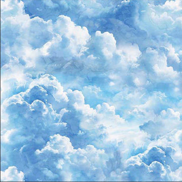 Image of the Earthly Delights Clouds Sky Blue quilting cotton fabric by Dan Morris for QT Fabrics. Features clouds on a blue background. Cute Little Fabric Shop