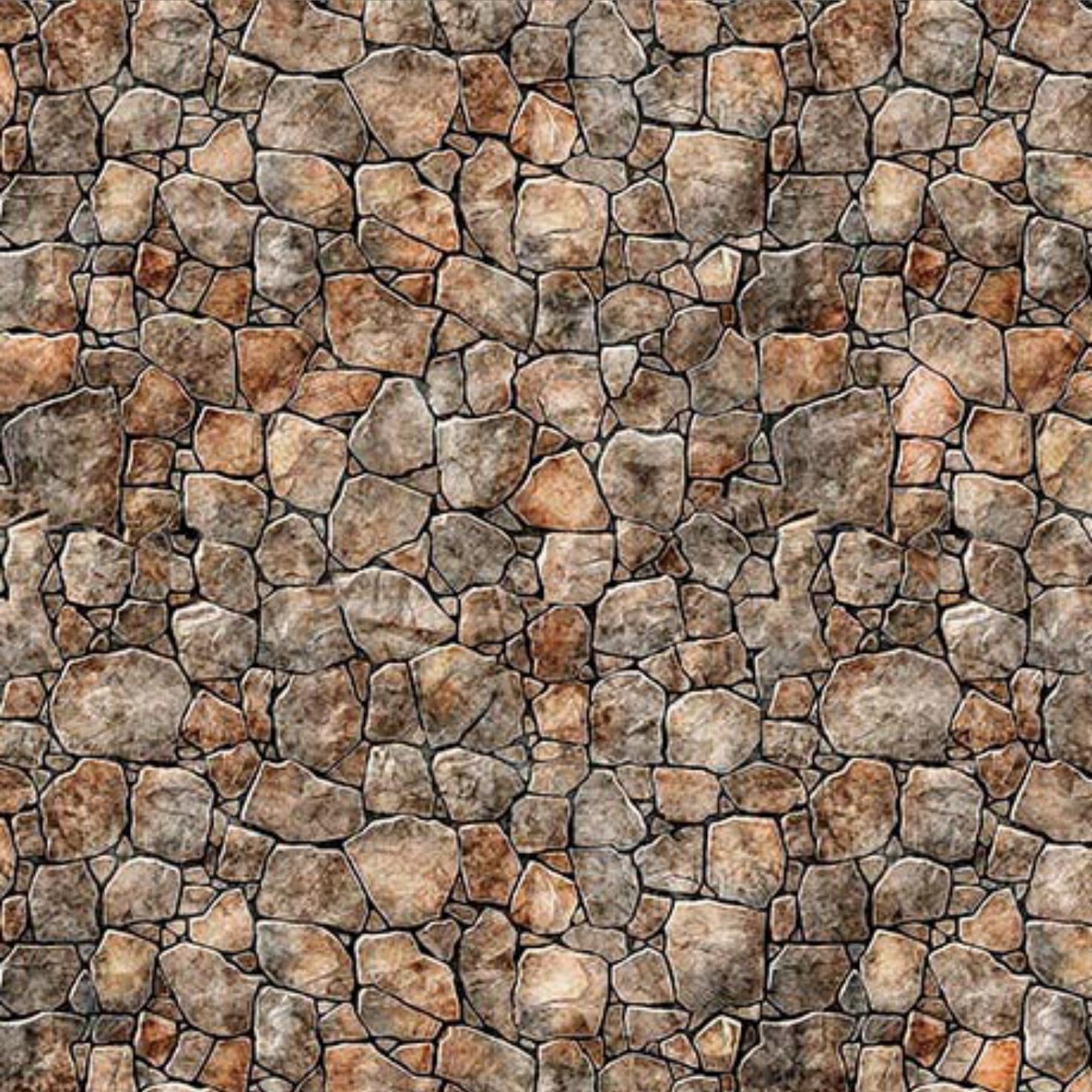 Image of the Earthly Delights Stonewall Light Brown quilting cotton fabric by Dan Morris for QT Fabrics. Features rocks on a brown background. Cute Little Fabric Shop