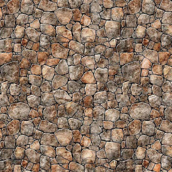 Image of the Earthly Delights Stonewall Light Brown quilting cotton fabric by Dan Morris for QT Fabrics. Features rocks on a brown background. Cute Little Fabric Shop