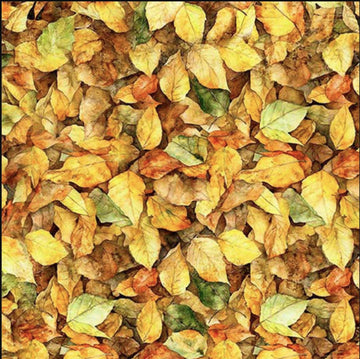 Image of the Earthly Delights Leaves Yellow quilting cotton fabric by Dan Morris for QT Fabrics. Features leaves on a yellow background. Cute Little Fabric Shop