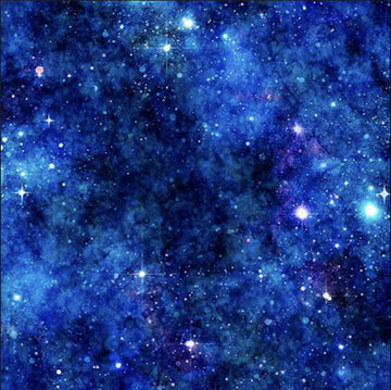 Image of the Earthly Delights Starry Sky Royal quilting cotton fabric by Dan Morris for QT Fabrics. Features clouds on a blue background. Cute Little Fabric Shop