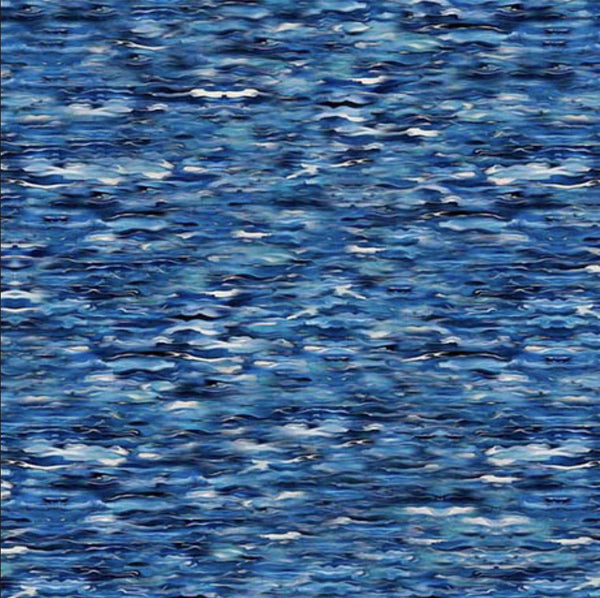Image of the Earthly Delights Water Ocean quilting cotton fabric by Dan Morris for QT Fabrics. Features water on a blue background. Cute Little Fabric Shop