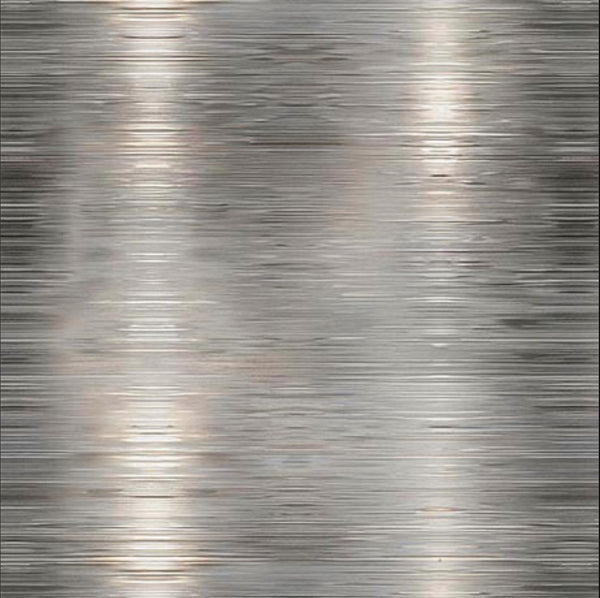 Image of the Earthly Delights Brushed Metal Steel quilting cotton fabric by Dan Morris for QT Fabrics. Features metal on a gray background. Cute Little Fabric Shop