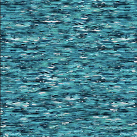 Image of the Earthly Delights Water Turquoise quilting cotton fabric by Dan Morris for QT Fabrics. Features water on a blue background. Cute Little Fabric Shop