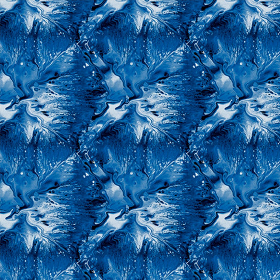 Image of the Virtuoso Texture Royal quilting cotton fabric by Ocllo Mason for QT Fabrics. Features swirled blue paint. Cute Little Fabric Shop