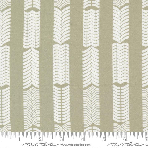 Image of the For My Boys Oliver Tracks Sage quilting cotton fabric by Sewn By Amy Schelle for Moda Fabrics. Features stripes on a green background. Cute Little Fabric Shop