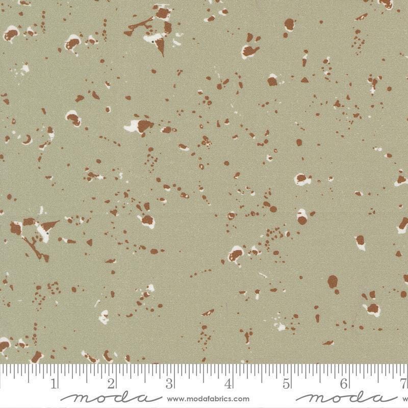 Image of the For My Boys Oliver Splatter Sage quilting cotton fabric by Sewn By Amy Schelle for Moda Fabrics. Features splatters on a green background. Cute Little Fabric Shop