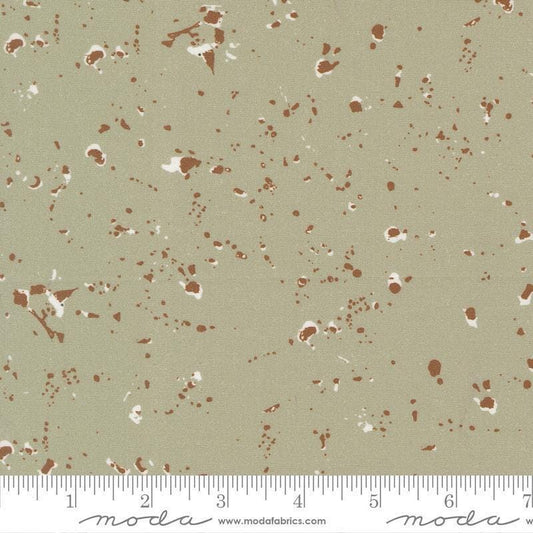 Image of the For My Boys Oliver Splatter Sage quilting cotton fabric by Sewn By Amy Schelle for Moda Fabrics. Features splatters on a green background. Cute Little Fabric Shop