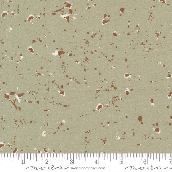 Image of the For My Boys Oliver Splatter Sage quilting cotton fabric by Sewn By Amy Schelle for Moda Fabrics. Features splatters on a green background. Cute Little Fabric Shop