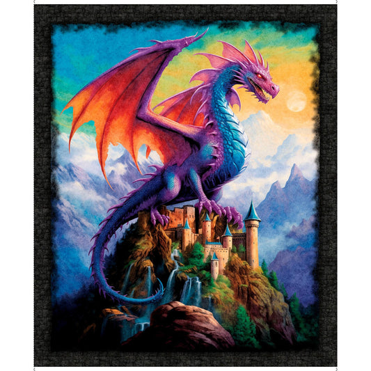 Dragon's Song Dragon Panel 31148 Multi X - QT Fabrics - Fantasy Medieval Fairytale Creatures - Quilting Cotton Fabric