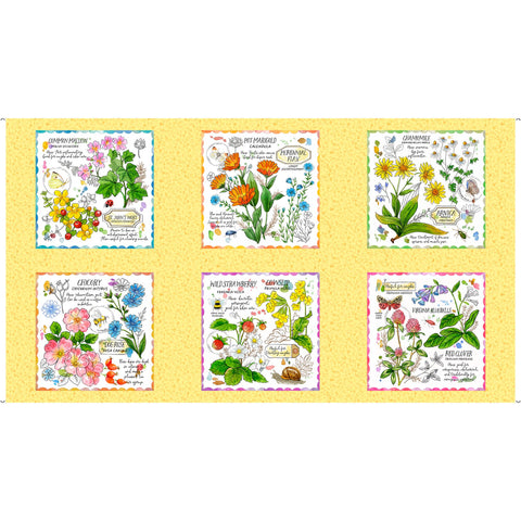 Healing Garden Healing Garden Picture Patches Panel 31353 Yellow S - by QT Fabrics - Floral Flowers - Quilting Cotton Fabric
