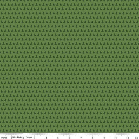 Image of the More Christmas Wishes Trees Green quilting cotton fabric by Riley Blake Designs. Features trees on a green background. Cute Little Fabric Shop