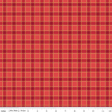 Image of the More Christmas Wishes Plaid Red quilting cotton fabric by Riley Blake Designs. Features plaid on a red background. Cute Little Fabric Shop