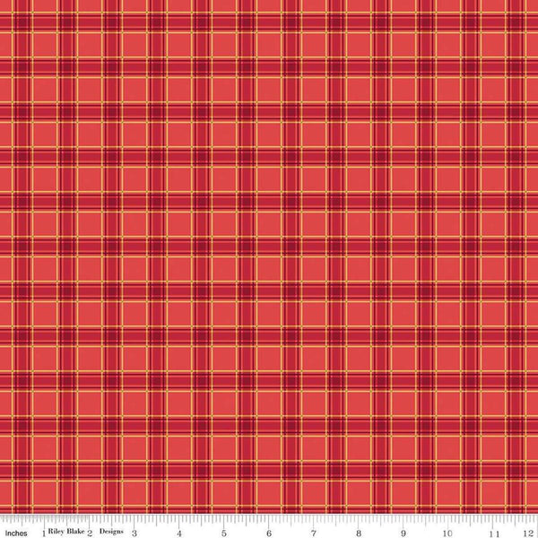 Image of the More Christmas Wishes Plaid Red quilting cotton fabric by Riley Blake Designs. Features plaid on a red background. Cute Little Fabric Shop