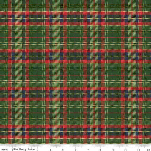 Image of the More Christmas Wishes Lumberjack Green quilting cotton fabric by Riley Blake Designs. Features stripes on a black background. Cute Little Fabric Shop
