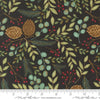 Image of the Winter Friends Woodland Charcoal Black quilting cotton fabric by Moda Fabrics. Features greenery on a black background. Cute Little Fabric Shop