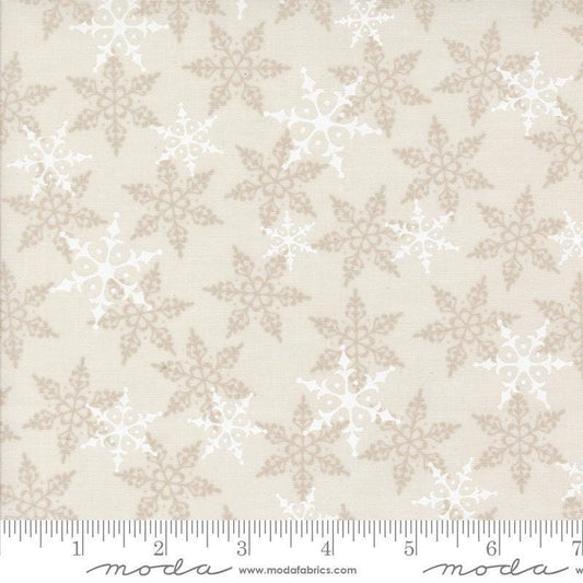Image of the Winter Friends Woodland White quilting cotton fabric by Moda Fabrics. Features snowflakes on a white background. Cute Little Fabric Shop