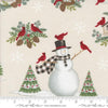 Image of the Winter Friends Main Snowy White quilting cotton fabric by Moda Fabrics. Features winter icons on a white background. Cute Little Fabric Shop