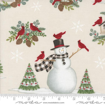 Image of the Winter Friends Main Snowy White quilting cotton fabric by Moda Fabrics. Features winter icons on a white background. Cute Little Fabric Shop