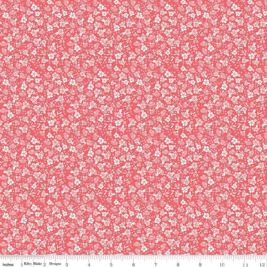 Image of the Summer Skies and Fireflies Garden Tea Rose Quilting Cotton Fabric by Riley Blake Designs. Features flowers on a pink background. Cute Little Fabric Shop
