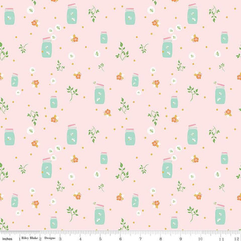 Image of the Summer Skies and Fireflies Fireflies Pink Quilting Cotton Fabric by Riley Blake Designs. Features fireflies on a pink background. Cute Little Fabric Shop