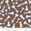 Image of the For My Boys Henry Checkmate Coco quilting cotton fabric by Amy Schelle for Moda Fabrics. Features chess pieces on a brown background. Cute Little Fabric Shop.