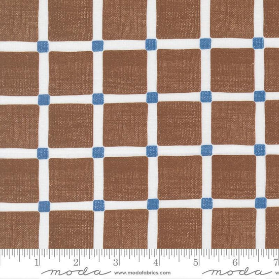 Image of the For My Boys Henry Checks Coco quilting cotton fabric by Amy Schelle for Moda Fabrics. Features grid on a brown background. Cute Little Fabric Shop.