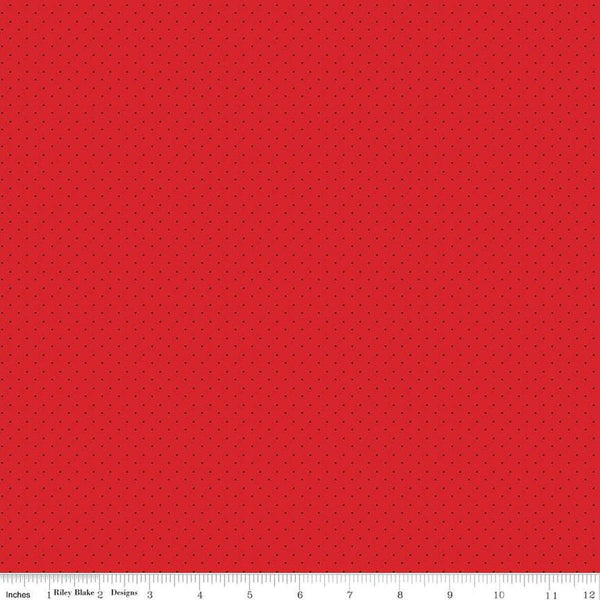 Image of the American Jane Pindots Strawberry quilting cotton fabric by American Jane for Riley Blake Designs. Features tiny dots on a red background. Cute Little Fabric Shop