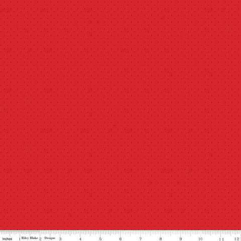 Image of the American Jane Pindots Strawberry quilting cotton fabric by American Jane for Riley Blake Designs. Features tiny dots on a red background. Cute Little Fabric Shop